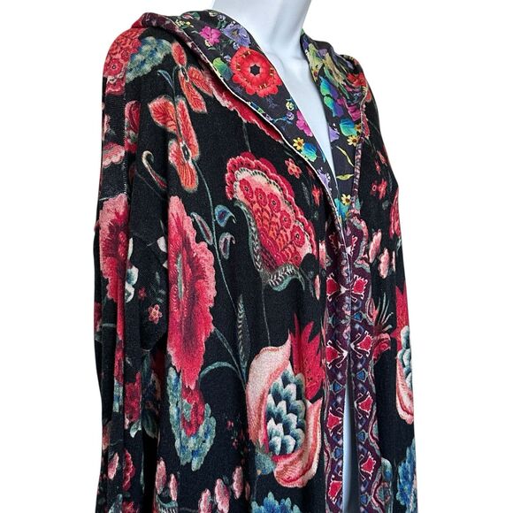 Johnny Was Floral Multicolor Patterned Long Sleeve Hooded Cardigan Sweater M - Picture 14 of 15